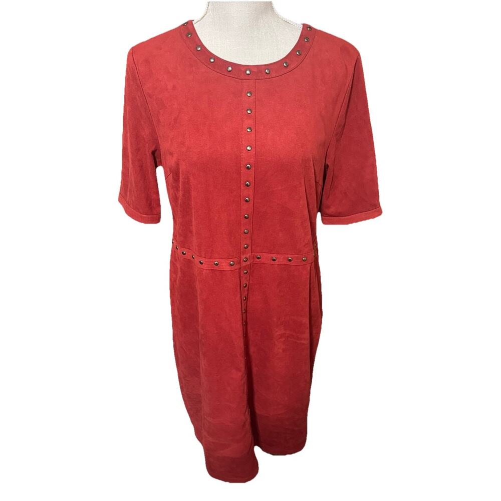 Spense Chamois Burnt Orange Dress Studded Knee Length Microsuede Sz 12‎
